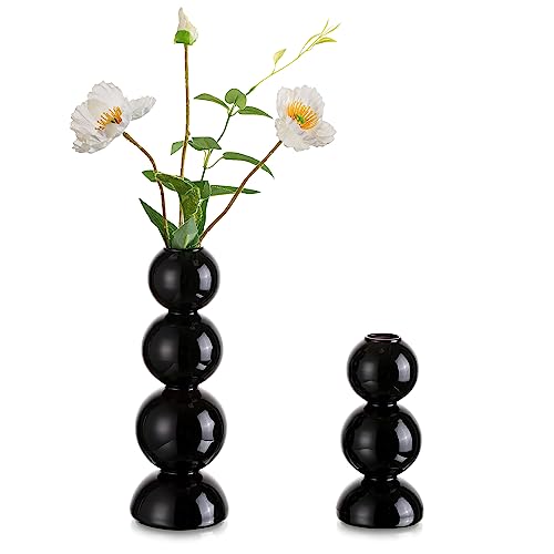 Hewory Kleine Vasen für Tischdeko: Vase Schwarz Bubble Vase Glas, Modern Vasen Deko Aesthetic Vasen Klein Tischdeko, Mini Vasen Set Kleine Glasvasen Rund Kugelvase für Deko Wohnzimmer Room Decor von Hewory