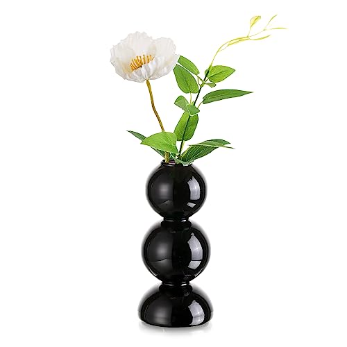 Hewory Kleine Vasen für Tischdeko: Vase Schwarz Bubble Vase Glas, Modern Vasen Deko Aesthetic Vasen Klein Tischdeko, Mini Vasen Set Kleine Glasvasen Rund Kugelvase für Deko Wohnzimmer Room Decor von Hewory