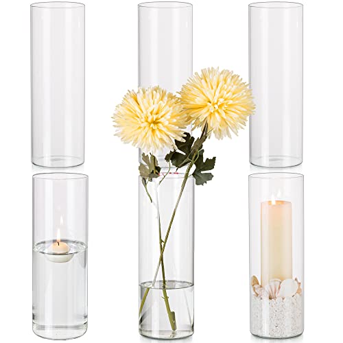 Hewory Glasvase Zylinder Vasen Set: 25cm Hohe Vase Glas 6er Glasvasen für Tischdeko Hochzeit - Kerzengläser Windlicht Glas Zylindervasen Set Glaszylinder für Kerzen Hochzeitsdeko Party Home Wedding von Hewory