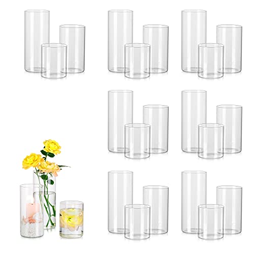 Hewory Zylinder Vase Glas Blumenvase 24er Vasen Set Windlicht Glas Kerzenhalter für Stumpenkerzen Schwimmkerzen, Klar Glasvase Glaszylinder Mit Boden für Hochzeit Tischdeko Wohnzimmer Deko, 10/15/20cm Hewory Zylinder Vase Glas Blumenvase 24er Vasen Set Windlicht Glas Kerzenhalter für Stumpenkerzen Schwimmkerzen, Klar Glasvase Glaszylinder Mit Boden für Hochzeit Tischdeko Wohnzimmer Deko, 10/15/20cm von Hewory