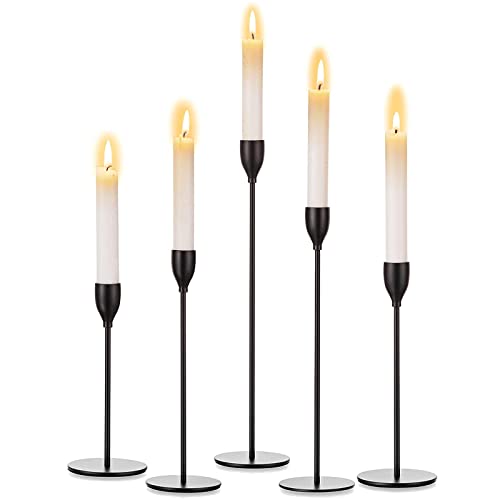 Kerzenständer Schwarz 5er Set, Metall Kerzenhalter Kerze Stand für Candlelight Dinner JubiläUm Hochzeit Party Deko, Vintage Kegelkerzenhalter für Tisch Dekoration von Hewory