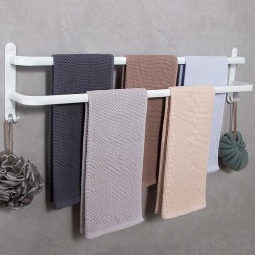 Handtuchhalter Ohne Bohren/Lochstanzen Handtuchstange Gross 80cm Wand Handtuchstange mit Haken 2-Stöckig Wandregal Towel Bar für Badezimmer Küchen Toilette von Hewwooy