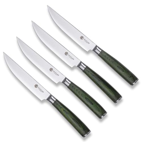 HexClad Steakmesser-Set, 4-tlg., Damastklingen aus rostfreiem Stahl, Full Tang Konstruktion, Griffe aus Pakkaholz HexClad Steakmesser-Set, 4-tlg., Damastklingen aus rostfreiem Stahl, Full Tang Konstruktion, Griffe aus Pakkaholz von HexClad