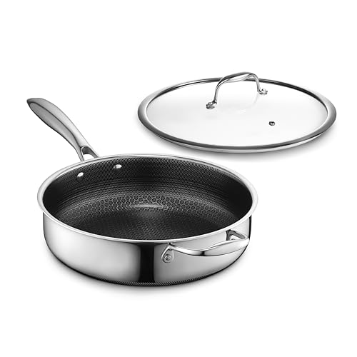 HexClad Hybrid-Antihaft-Schmorpfanne mit Deckel, 3,3 l, spülmaschinen- und ofenfest, induktionsgeeignet, kompatibel mit allen Herdarten von HexClad