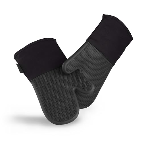HexClad Silikon-Ofenhandschuh-Set, 2er-Pack, hitzebeständig bis 250 °C, Schwarz von HexClad