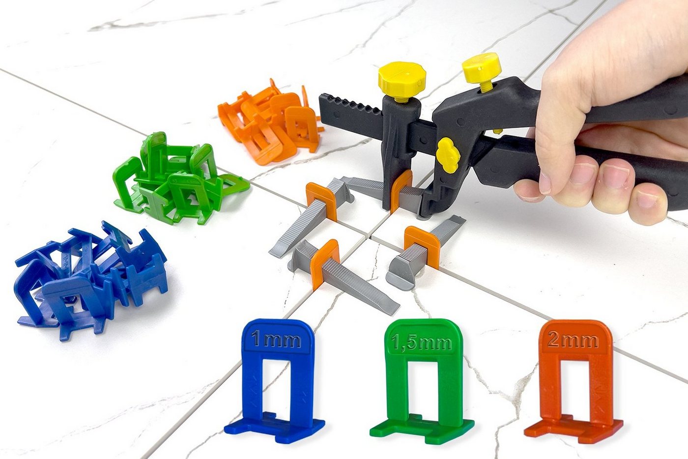 HexPro Nivelliersystem Zuglaschen 2mm (Fliesen Nivelliersystem 1mm 1,5mm 2mm Laschen, Fliesenstärke bis 15mm Fliesenkeile, Verlegehilfe Set (1000 Zuglaschen) Fliesenfugen 2mm) von HexPro
