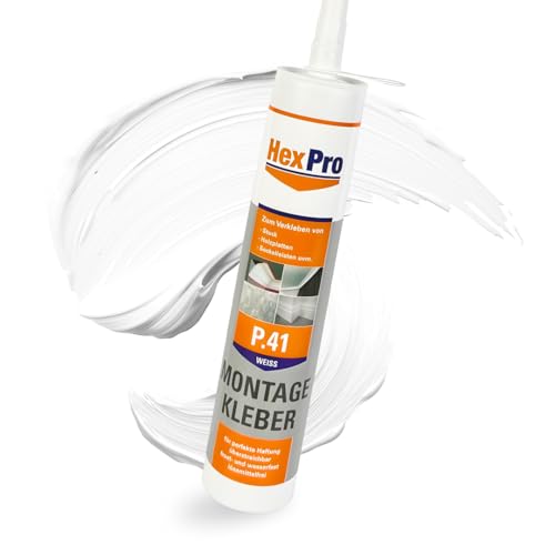 HexPro P41 Montagekleber stark, Innen & Außen geruchsneutral Alleskleber Wasserdispersionsbasis Klebstoff (1 Kartusche P41) Superkleber Sockelleiste PVC Kleber kleben von HexPro