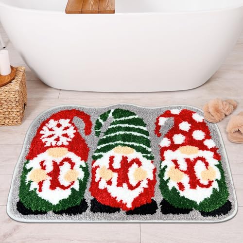 Hexagram Weihnachts-Badezimmerteppich, Zwerg, Weihnachtsteppich für Badezimmer-Dekor, grau-rot, Weihnachts-Badematte, weich, rutschfest, waschbar, Badteppich Hexagram Weihnachts-Badezimmerteppich, Zwerg, Weihnachtsteppich für Badezimmer-Dekor, grau-rot, Weihnachts-Badematte, weich, rutschfest, waschbar, Badteppich von Hexagram
