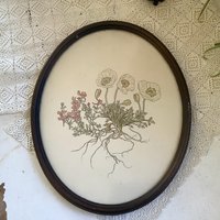 Großer Ovaler Holz Rahmen Mit Zartem Blumenbild von HexenbesenShop