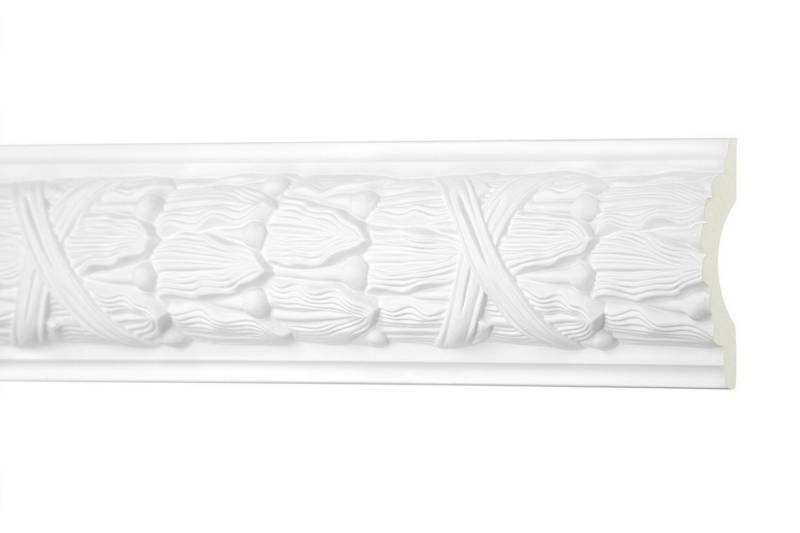 Hexim Perfect Stuckleiste AC 266, Flachprofile aus PU Serie 2 - Stuckprofil gemustert, weißes Zierprofil, hart & stoßfest - Wandleiste vorgrundiert von Hexim Perfect