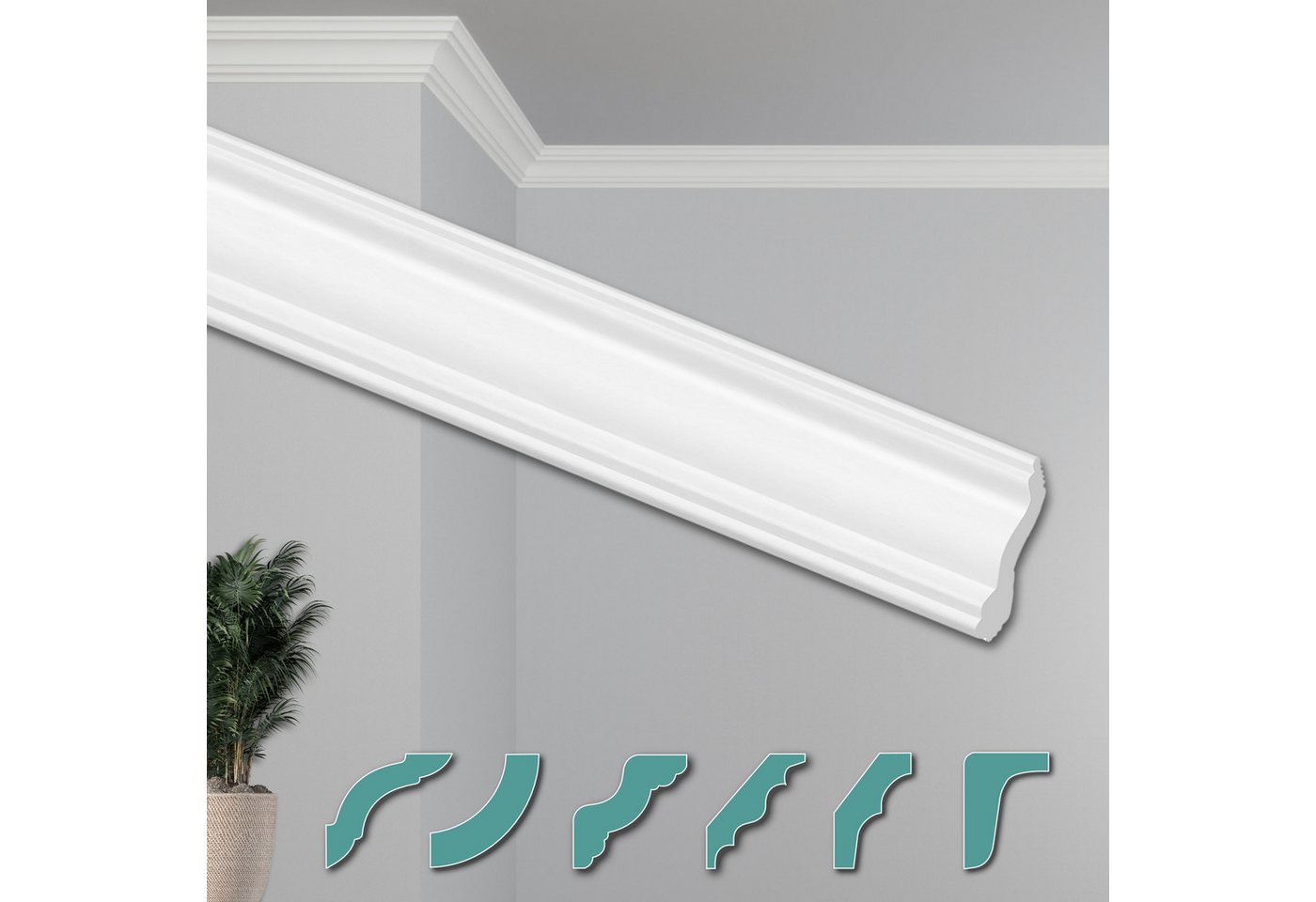 Hexim Deckenleiste ZG14, Max. Paket (bester Meterpreis), Deckenleisten modern XPS Styropor weiß, 2 Meter Stuckleisten Styroporleisten Zierleisten Stuck Eckleisten von Hexim