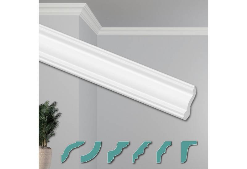 Hexim Deckenleiste ZG14, Max. Paket (bester Meterpreis), Deckenleisten modern XPS Styropor weiß, 2 Meter Stuckleisten Styroporleisten Zierleisten Stuck Eckleisten von Hexim