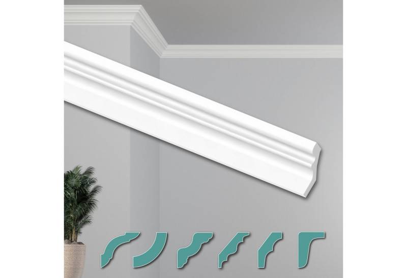 Hexim Deckenleiste ZG21, 20 Meter / 10 Leisten, Deckenleisten modern XPS Styropor weiß, 2 Meter Stuckleisten Styroporleisten Zierleisten Stuck Eckleisten von Hexim