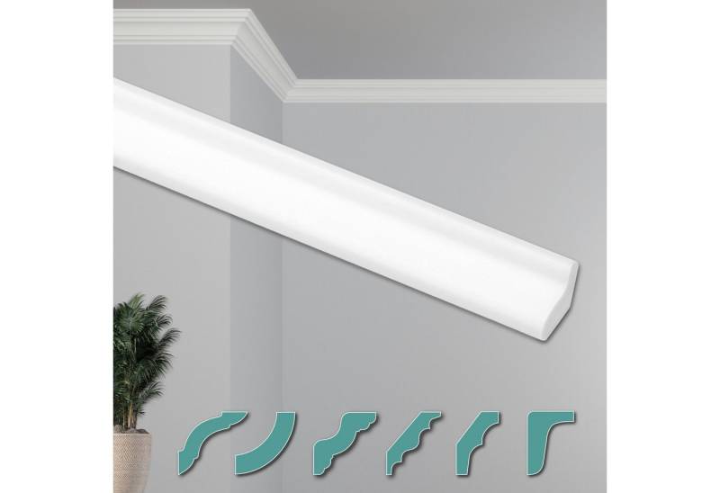 Hexim Deckenleiste ZG5, 30 Meter / 15 Leisten, Deckenleisten modern XPS Styropor weiß, 2 Meter Stuckleisten Styroporleisten Zierleisten Stuck Eckleisten von Hexim