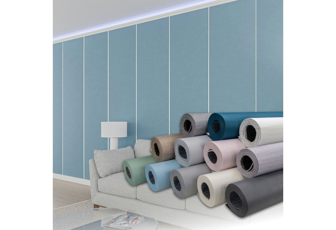 Hexim Isoliertapete, (selbstklebende Isoliertapete 1,82 m² Wandisolierung 280x65cm schalldämmend 4mm dekorativ 2in1 Tapete Dämmung Isoliereffekt (1 Rolle Himmelblau, blau Zementstruktur) von Hexim