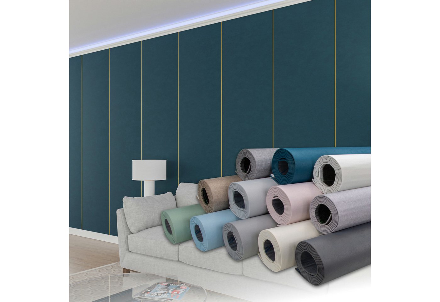 Hexim Isoliertapete, (selbstklebende Isoliertapete 1,82 m² Wandisolierung 280x65cm schalldämmend 4mm dekorativ 2in1 Tapete Dämmung Isoliereffekt (1 Rolle Petrolblau, türkis Zementstruktur) von Hexim