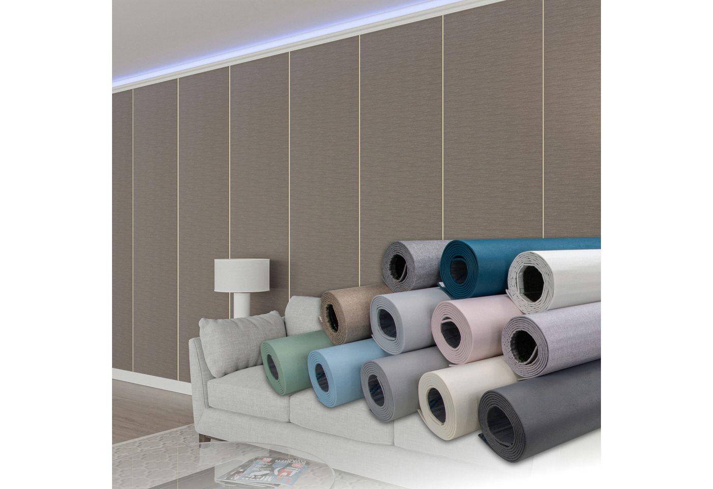 Hexim Isoliertapete, (selbstklebende Isoliertapete 1,82 m² Wandisolierung 280x65cm schalldämmend 4mm dekorativ 2in1 Tapete Dämmung Isoliereffekt (1 Rolle Sandgrau, braun Leinenstuktur) von Hexim