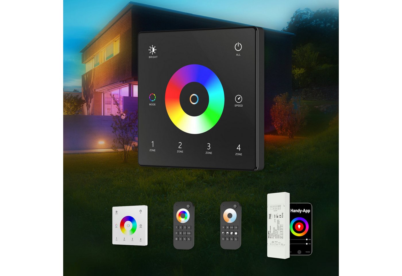 Hexim LED Stripe 12-48V Controller & Steuerung - (TW5-4 Schwarz - 4 Zonen Wandschalter), 12-48V Controller & Steuerung - (TW5-4 Schwarz - 4 Zonen Wandschalter) von Hexim