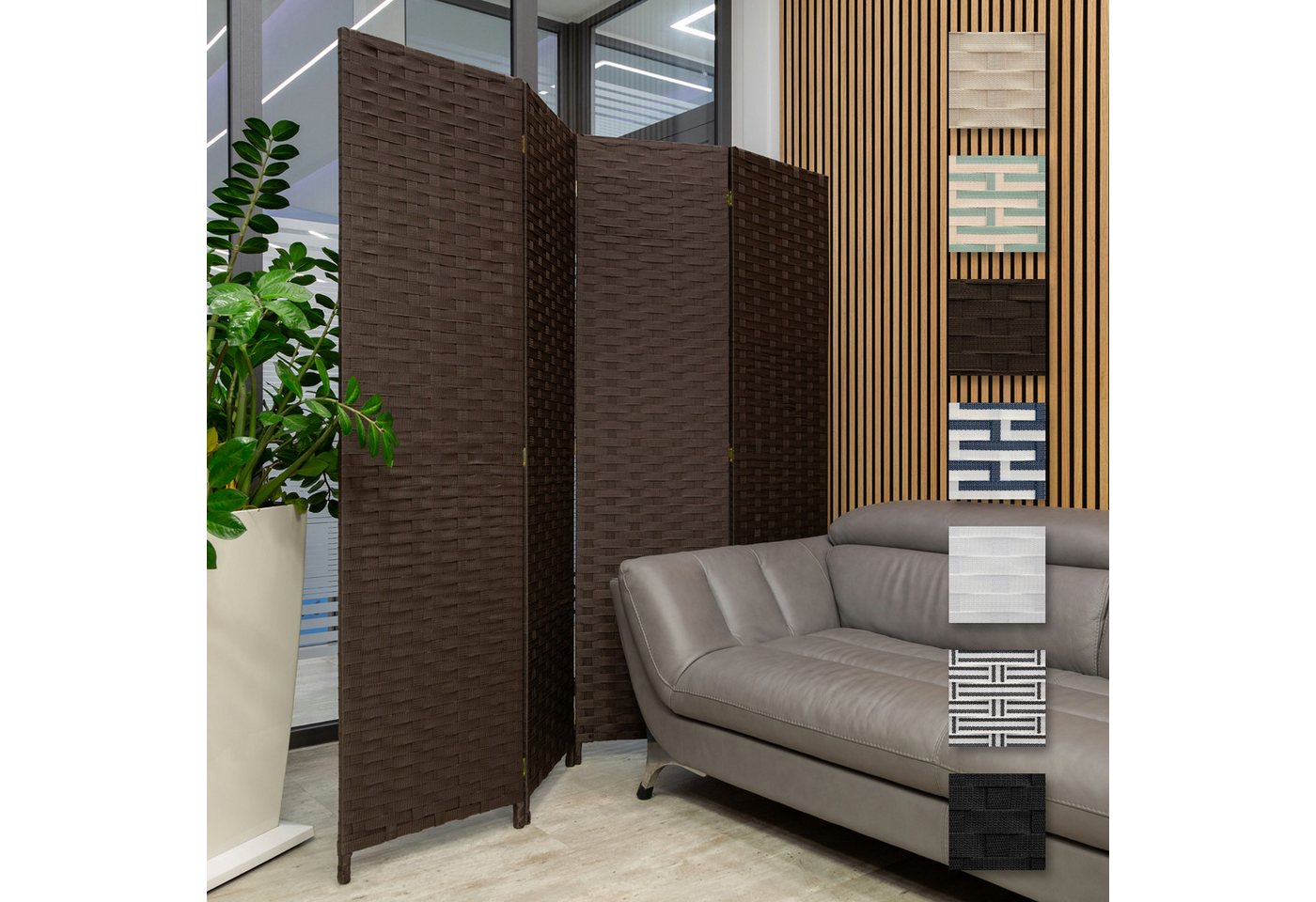 Hexim Raumteiler, Paravent 180x180 cm - Trennwand 4-teilig klappbar für Innenbereich - Büro Heimbüro Privatsphäre Raumtrenner Stellwand freistehend (LR187-coffe) von Hexim
