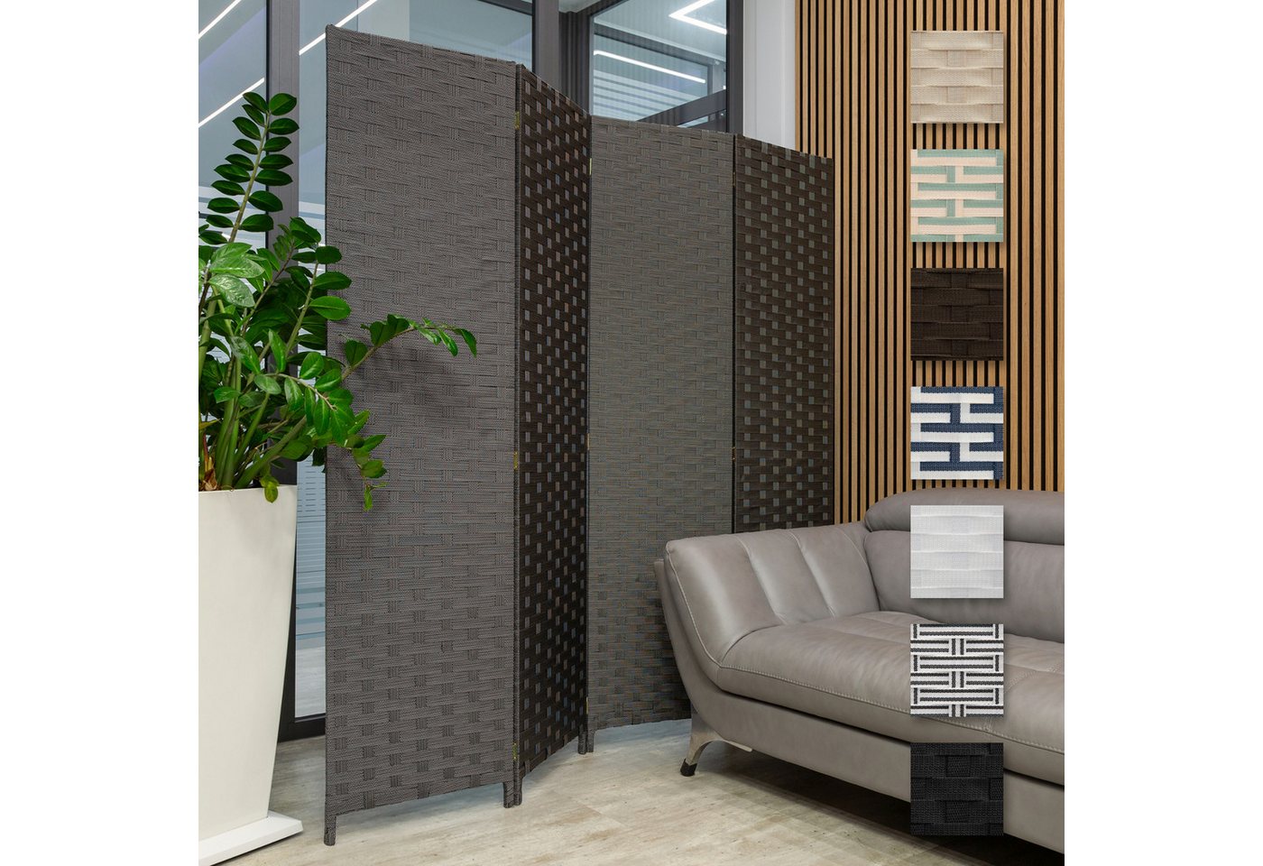 Hexim Raumteiler, Paravent 180x180 cm - Trennwand 4-teilig klappbar für Innenbereich - Raumteilung Sichtschutz Privatsphäre freistehend (LR189-schwarz weiß gepunktet) von Hexim
