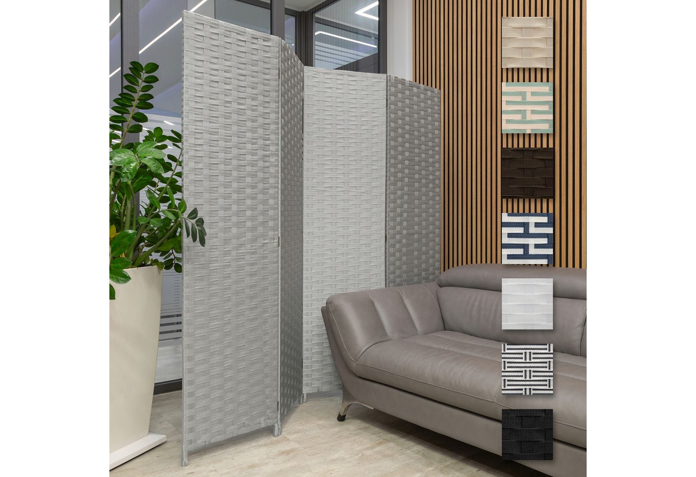 Hexim Raumteiler, Paravent 180x180 cm - Trennwand 4-teilig klappbar für Innenbereich - Raumteilung Sichtschutz Stellwand Spanische Wand freistehend (LR188-grau) von Hexim
