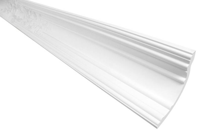 Hexim Stuckleiste C792, 2 Meter / 1 Leiste, Stuckleisten Decke Barock Stil, PU Hartschaum weiß - 2m Deckenleisten gemustert Zierprofile Leisten Deckenprofil Stukatur (2 Meter) von Hexim