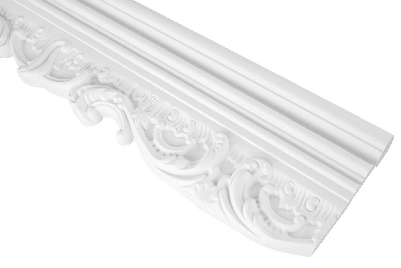 Hexim Stuckleiste CR708, Max. Paket (bester Meterpreis), Stuckleisten Wand flach, PU Hartschaum & Flexibel - 2m Wandleisten Barock Stil gemustert Stuckrahmen Bilderrahmen (24 Meter weiß) von Hexim