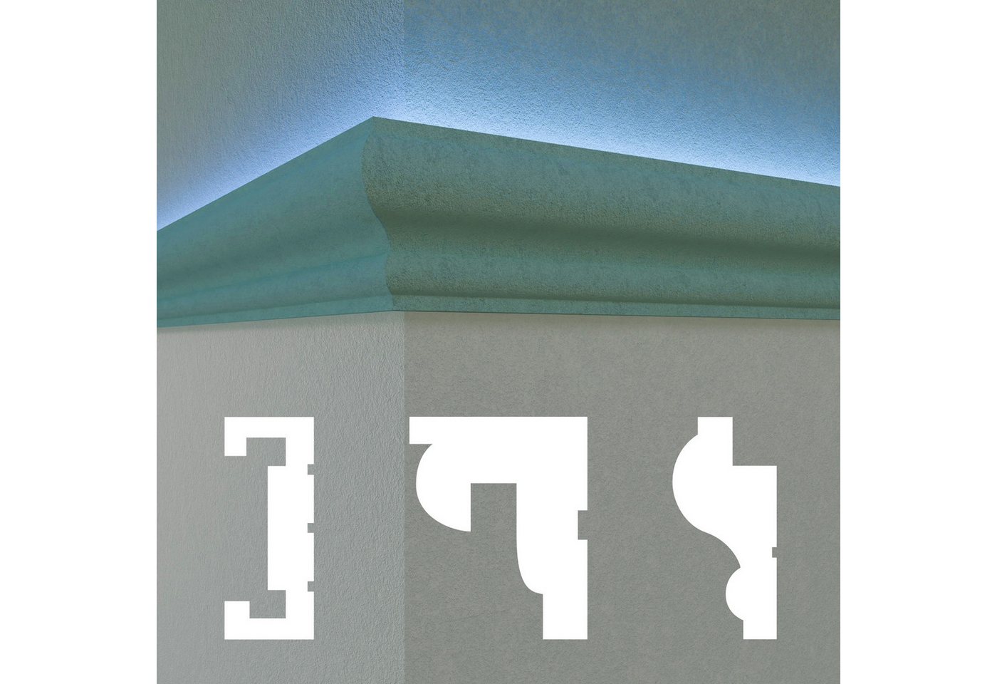 Hexim Stuckleiste DLED-07, 2 Meter / 1 Profil, LED Fassadenprofil aus EPS - Indirekte Beleuchtung mit Fassaden Stuckleisten - (DLED-7, 80 x 170 mm, 2 Meter / 1 Profil) Stuckprofile Fassadenverkleidung außenbereich von Hexim