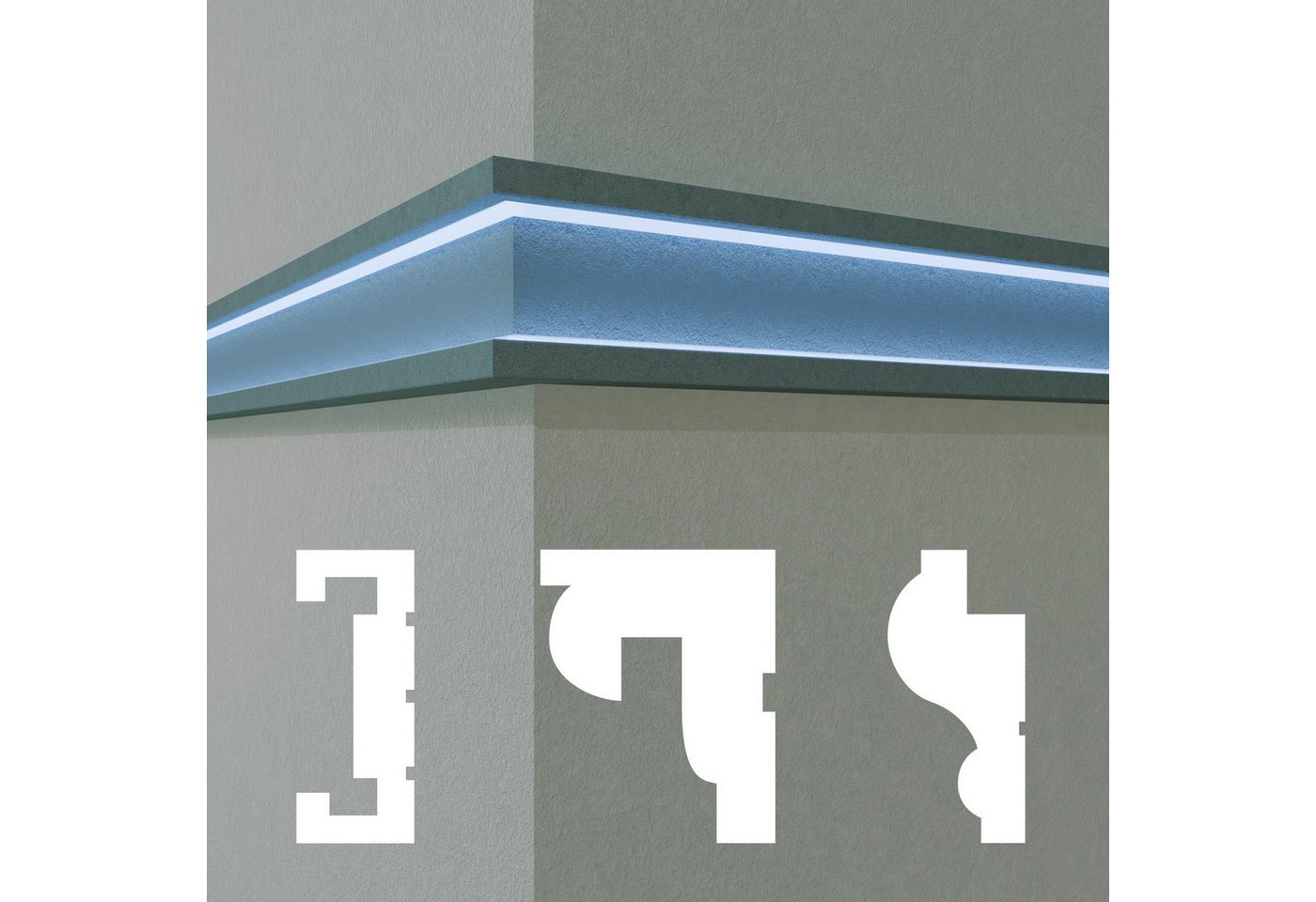 Hexim Stuckleiste DLED-10, 2 Meter / 1 Profil, LED Fassadenprofil aus EPS - Indirekte Beleuchtung mit Fassaden Stuckleisten - (DLED-10, 60 x 150 mm, 2 Meter / 1 Profil) Stuckprofile Fassadenverkleidung außenbereich von Hexim