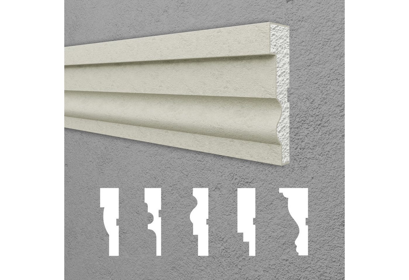 Hexim Stuckleiste DML-07, 10 Meter / 5 Profile, Fassadenprofile Gesimsprofile Aussenfassade Fassadenstuck Fassadenelemente Fassade verkleiden - (DML-07, 45 x 165 mm, 10 Meter / 5 Profile) Außenstuck von Hexim