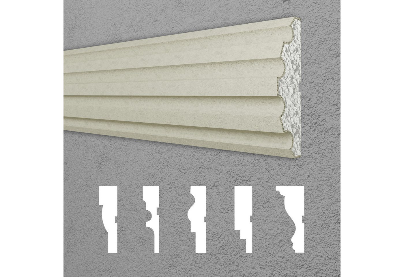 Hexim Stuckleiste DML-125, Maxi-Sparpaket, Fassadenprofile Gesimsprofile Aussenfassade Fassadenstuck Fassadenelemente Fassade verkleiden - (DML-125, 50 x 200 mm, 12 Meter / 6 Profile) Außenstuck von Hexim