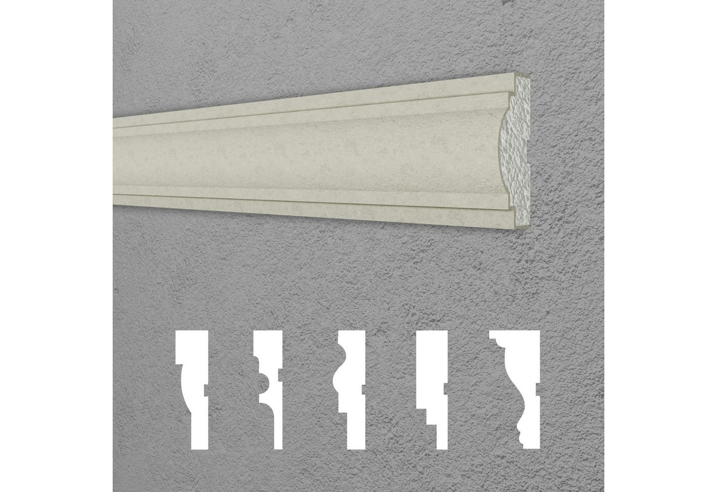 Hexim Stuckleiste DML-18, Maxi-Sparpaket, Fassadenprofile Gesimsprofile Aussenfassade Fassadenstuck Fassadenelemente Fassade verkleiden - (DML-18, 40 x 100 mm, 30 Meter / 15 Profile) Außenstuck von Hexim