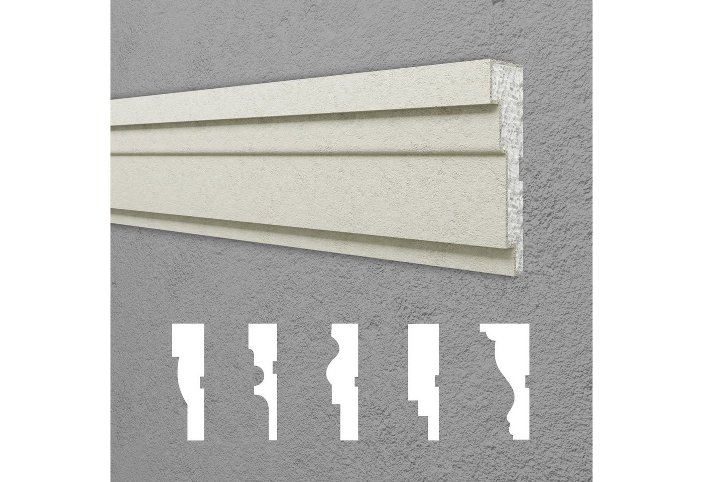 Hexim Stuckleiste DML-66, 10 Meter / 5 Profile, Fassadenprofile Gesimsprofile Aussenfassade Fassadenstuck Fassadenelemente Fassade verkleiden - (DML-66, 40 x 145 mm, 10 Meter / 5 Profile) Außenstuck von Hexim