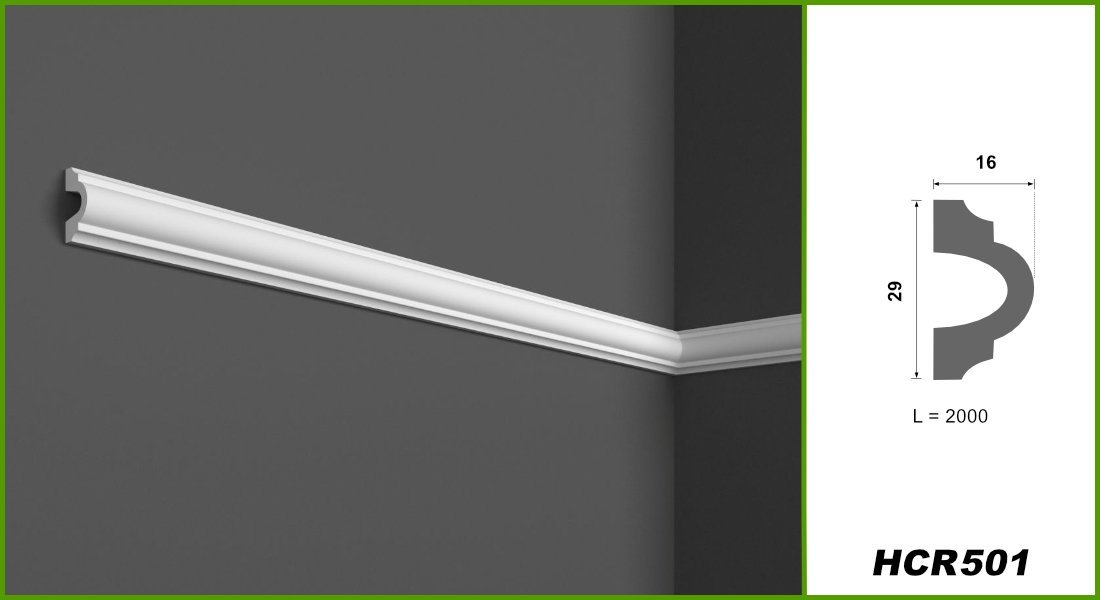 Hexim Stuckleiste HCR501, 10 Meter / 5 Leisten, Stuckleisten aus HDPS Styropor - extrem widerstandsfähig, schneeweiß & modern (10 Meter / 5 Leisten) Wandleiste Wandvertäfelung Wandprofil Friesleiste von Hexim