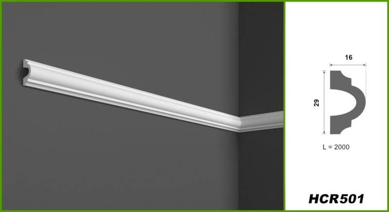 Hexim Stuckleiste HCR501, 10 Meter / 5 Leisten, Stuckleisten aus HDPS Styropor - extrem widerstandsfähig, schneeweiß & modern (10 Meter / 5 Leisten) Wandleiste Wandvertäfelung Wandprofil Friesleiste von Hexim