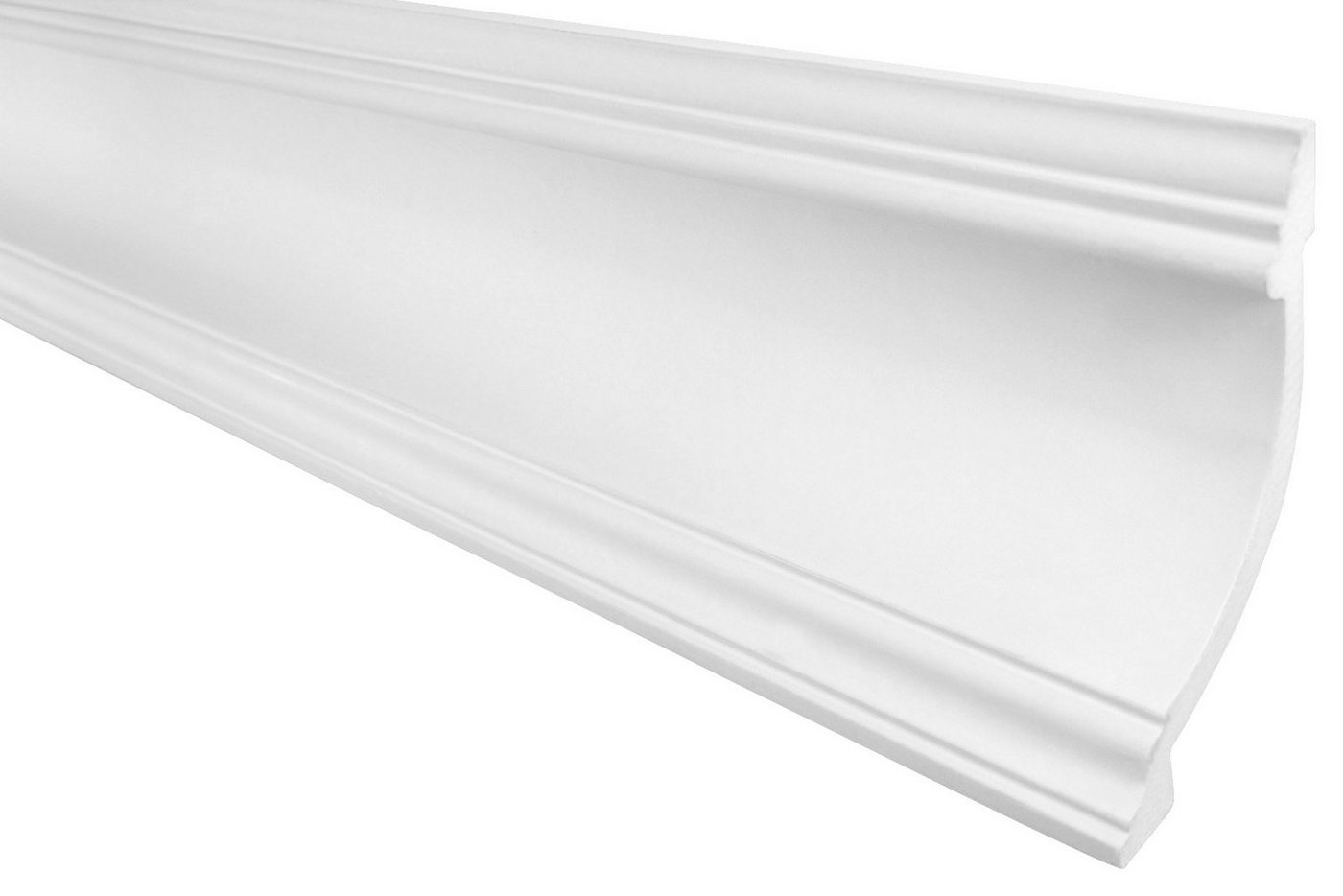 Hexim Stuckleiste P833, Max. Paket (bester Meterpreis), Stuckleisten Decke modern, PU Hartschaum weiß - 2m Deckenleisten glatt Eckprofile Kranzleisten Deckenzierleisten (8 Meter) von Hexim