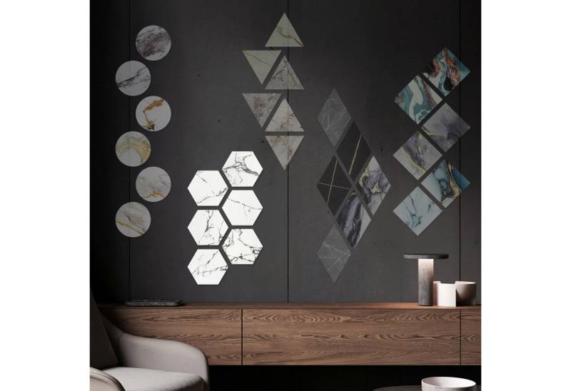 Hexim Wanddekoobjekt 2010 (Marmorplatten Optik 6 Stück SPC Hexagon Dreieck Kreis Viereck Raute Waben Innen & Außenbereich Granit Steinoptik - Marmor Dekor Formen Sechseck Fliesen (2010 Hexagon) von Hexim