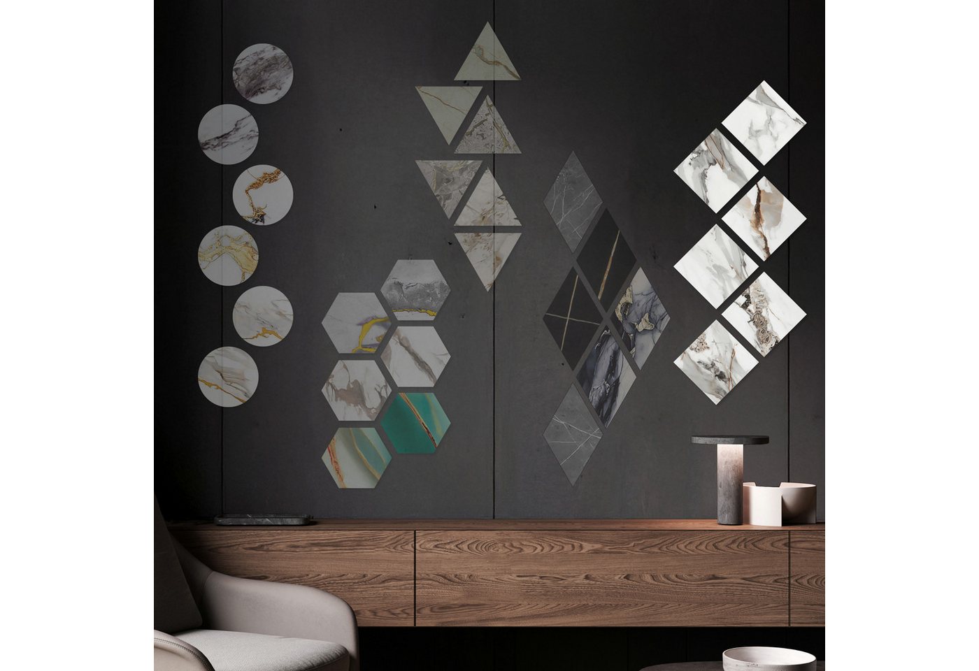 Hexim Wanddekoobjekt 2012B (Marmorplatten Optik 6 Stück SPC Hexagon Dreieck Kreis Viereck Raute Waben Innen & Außenbereich Granit Steinoptik - Marmor Dekor Formen Quadratische Wandfliesen (2012B Viereck) Hexim Wanddekoobjekt 2012B (Marmorplatten Optik 6 Stück SPC Hexagon Dreieck Kreis Viereck Raute Waben Innen & Außenbereich Granit Steinoptik - Marmor Dekor Formen Quadratische Wandfliesen (2012B Viereck) von Hexim
