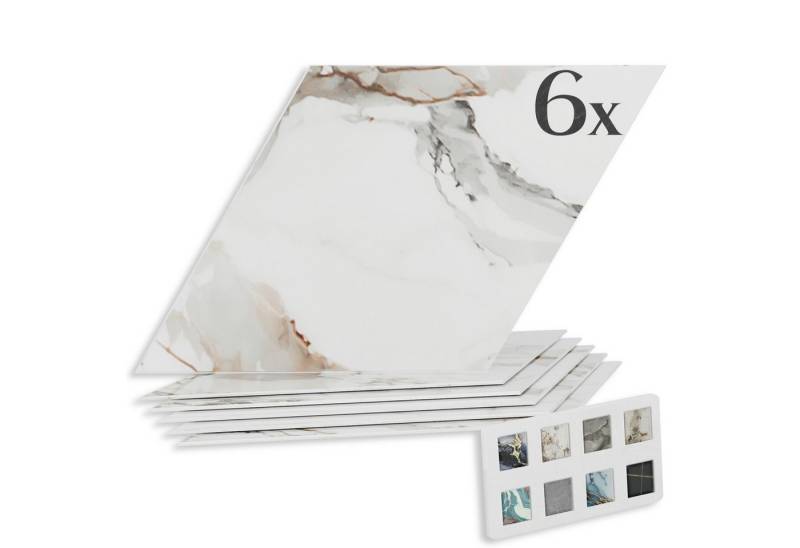 Hexim Wanddekoobjekt 2012B (Marmorplatten Optik 6 Stück SPC Raute 37 x 21,5 cm Innen & Außenbereich Granit Steinoptik Kunststoff Fliesen - Marmor Dekor Wandfliesen weiß grau rot (2012B) von Hexim