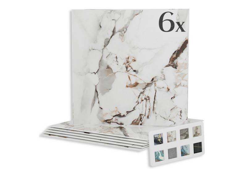 Hexim Wanddekoobjekt 2012B (Marmorplatten Optik 6 Stück SPC Viereck 21,5 x 21,5 cm Innen & Außenbereich Granit Steinoptik Kunststoff Fliesen - Marmor Dekor Wandfliesen weiß grau rot (2012B) von Hexim