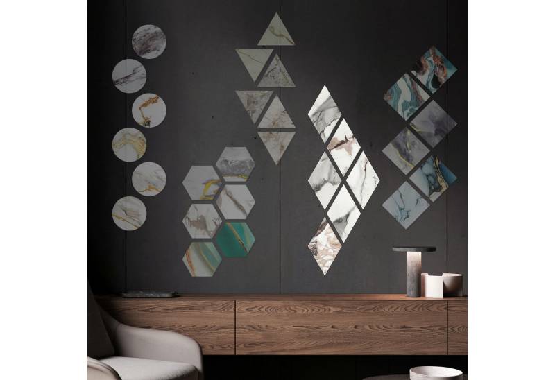 Hexim Wanddekoobjekt 2012C (Marmorplatten Optik 6 Stück SPC Hexagon Dreieck Kreis Viereck Raute Waben Innen & Außenbereich Granit Steinoptik - Marmor Dekor Formen Rhombus Diamant Design (2012C Raute) von Hexim