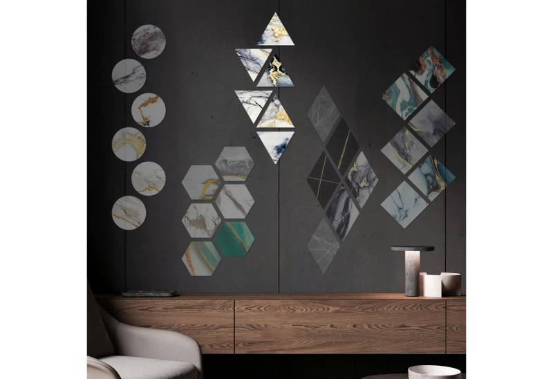 Hexim Wanddekoobjekt 80113 (Marmorplatten Optik 6 Stück SPC Hexagon Dreieck Kreis Viereck Raute Waben Innen & Außenbereich Granit Steinoptik - Marmor Dekor Formen Triangular Triangle Design (80113 Dreieck) von Hexim