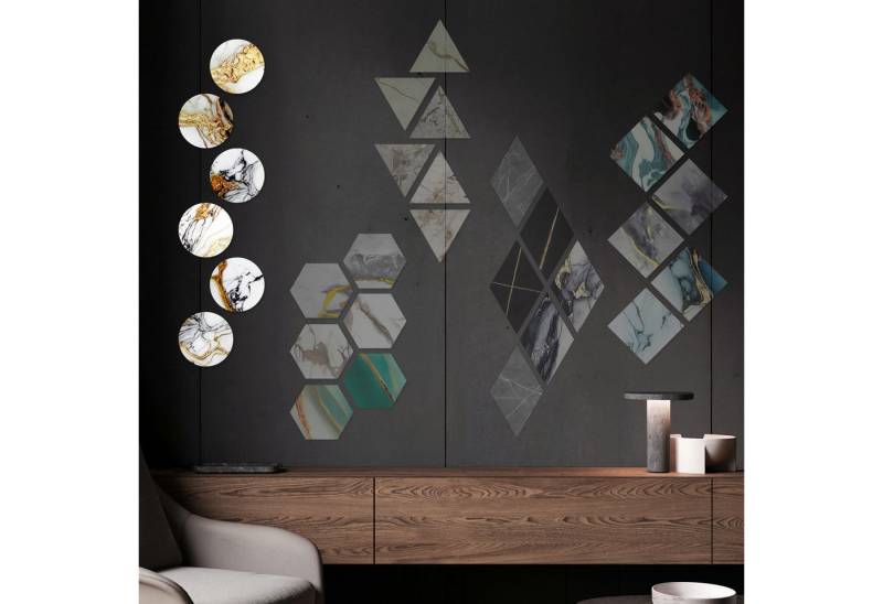 Hexim Wanddekoobjekt 80114 (Marmorplatten Optik 6 Stück SPC Hexagon Dreieck Kreis Viereck Raute Waben Innen & Außenbereich Granit Steinoptik - Marmor Dekor Formen Runde Wandfliesen (80114 Kreis) von Hexim