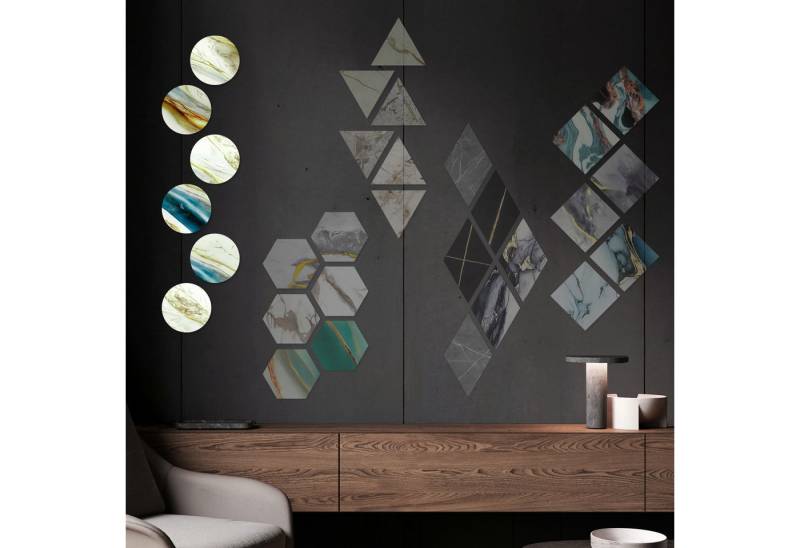 Hexim Wanddekoobjekt 80117 (Marmorplatten Optik 6 Stück SPC Hexagon Dreieck Kreis Viereck Raute Waben Innen & Außenbereich Granit Steinoptik - Marmor Dekor Formen Rund Circle Design (80117 Kreis) von Hexim