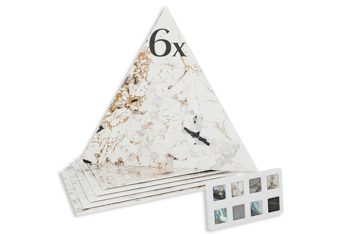 Hexim Wanddekoobjekt 8045A (Marmorplatten Optik 6 Stück SPC Dreieck 25 x 21,5 cm Innen & Außenbereich Granit Steinoptik Kunststoff Fliesen - Marmor Dekor Wandfliesen beige gold (8045A) von Hexim