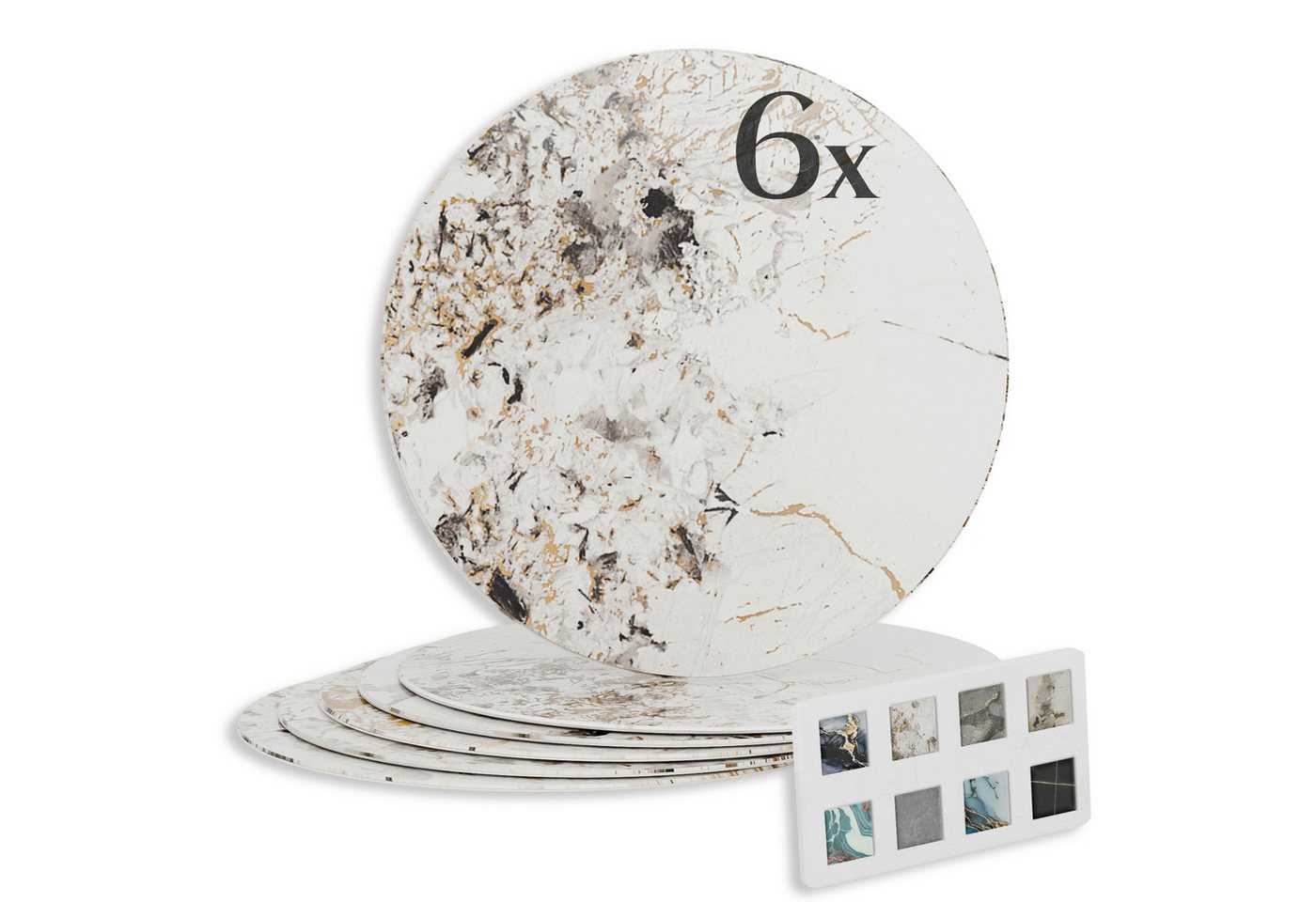 Hexim Wanddekoobjekt 8045A (Marmorplatten Optik 6 Stück SPC Kreis 21,5 Ø cm Innen & Außenbereich Granit Steinoptik Kunststoff Fliesen - Marmor Dekor Wanddeko beige gold (8045A) von Hexim