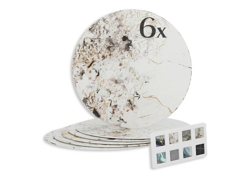 Hexim Wanddekoobjekt 8045A (Marmorplatten Optik 6 Stück SPC Kreis 21,5 Ø cm Innen & Außenbereich Granit Steinoptik Kunststoff Fliesen - Marmor Dekor Wanddeko beige gold (8045A) von Hexim