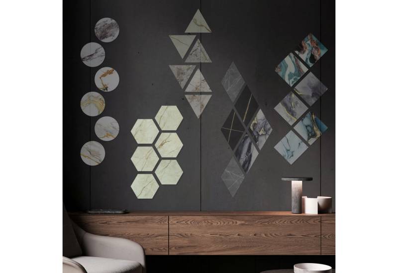 Hexim Wanddekoobjekt 8088 (Marmorplatten Optik 6 Stück SPC Hexagon Dreieck Kreis Viereck Raute Waben Innen & Außenbereich Granit Steinoptik - Marmor Dekor Formen Sechseck Fliesen (8088 Hexagon) von Hexim