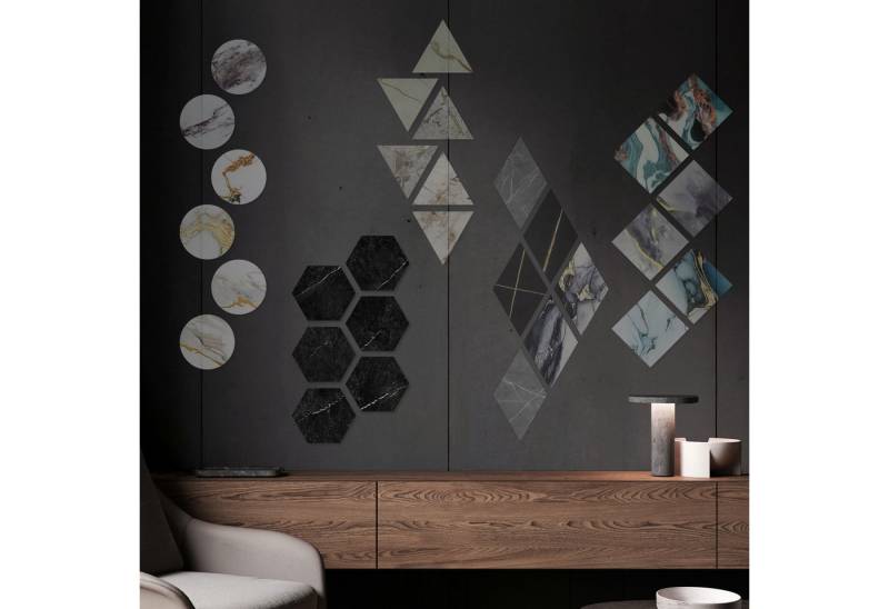 Hexim Wanddekoobjekt 8261 (Marmorplatten Optik 6 Stück SPC Hexagon Dreieck Kreis Viereck Raute Waben Innen & Außenbereich Granit Steinoptik - Marmor Dekor Formen Sechseck Fliesen (8261 Hexagon) von Hexim
