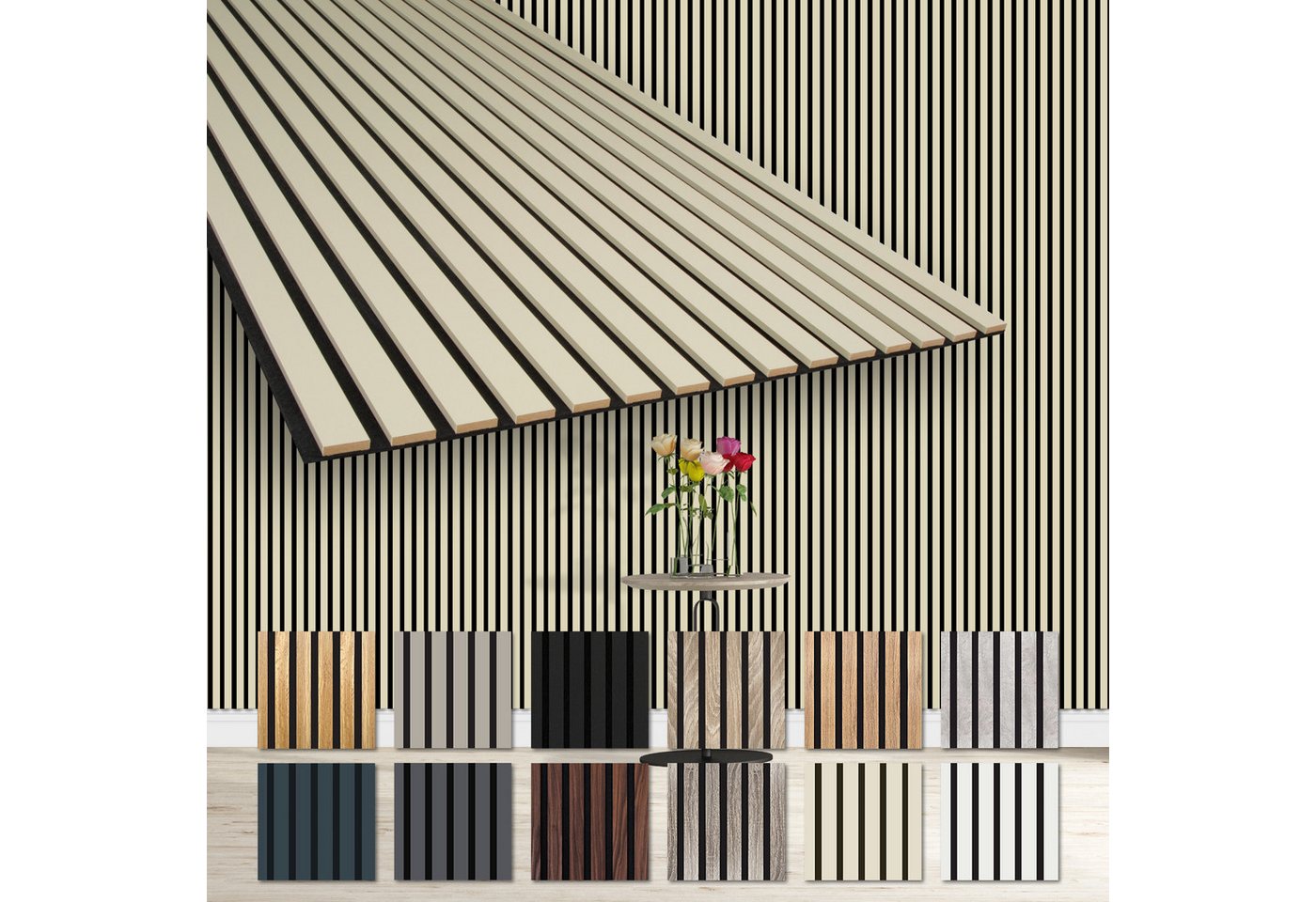 Hexim Wanddekoobjekt AP01 (Akustikpaneele 278x60cm Holz Comfort - flexible Holzpaneele Platten Lamellenwand MDF Wandpaneele Lamellenverkleidung Wandverkleidung schalldämmend 1.67m² Palomino) von Hexim